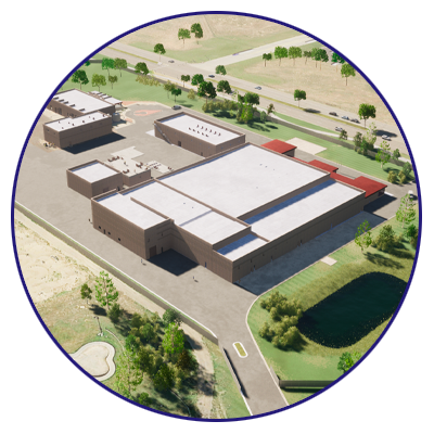 Image shows the conceptual building of the water treatment plant. Image redirects to project page