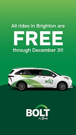 All rides in Brighton are FREE through December 31. Download the BOLT app here.